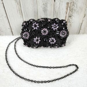 Natasha Beaded Evening Clutch Bag Purse Black Lilac